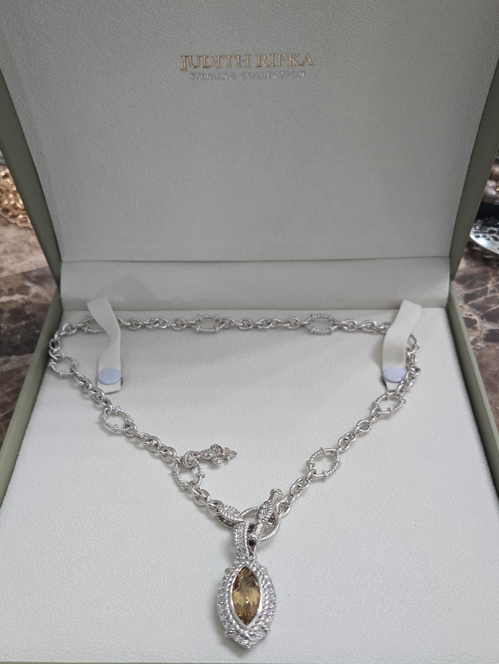 Judith Ripka Sterling Silver Necklace with Champagne Marquise Pendant